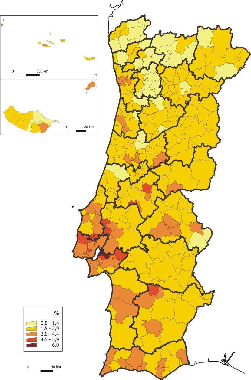 Proporção da população residente segundo o município de residência no momento censitário (2011)