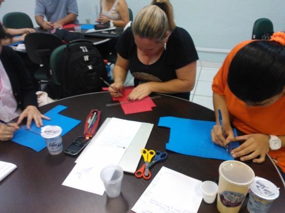 participantes confeccionar seus próprios materiais que são utilizados na aplicação de algumas experiências de Piaget e atividades, como mostram as figura 1 e 2.