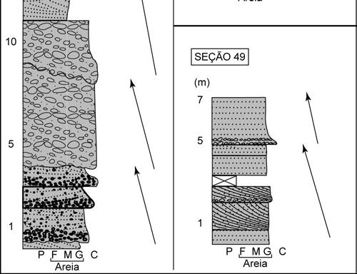 Os depósitos fluviais possuem um padrão serrilhado, com valores moderados de raio gama, contrastando os depósitos eólicos que apresentam padrão em caixote com valores mais baixos de raio gama (Fig.
