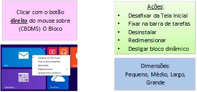 Características relacionadas a tela iniciar: A tela iniciar é dividida, composta por pequenos blocos dos programas.