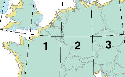 Problemas do Sistema UTM Porção da Europa Ocidental mostrando a sobreposição de um mapa composto de vários