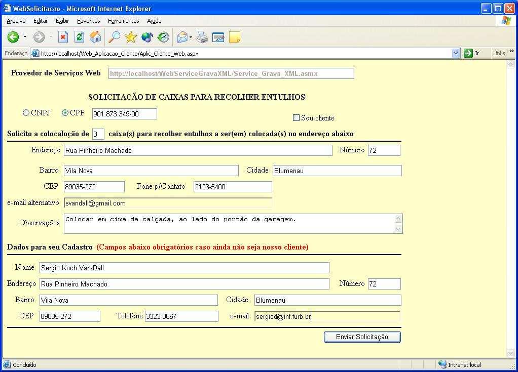 54 cliente ainda não cadastrado, efetuando o envio desta solicitação para gravação no arquivo XML.