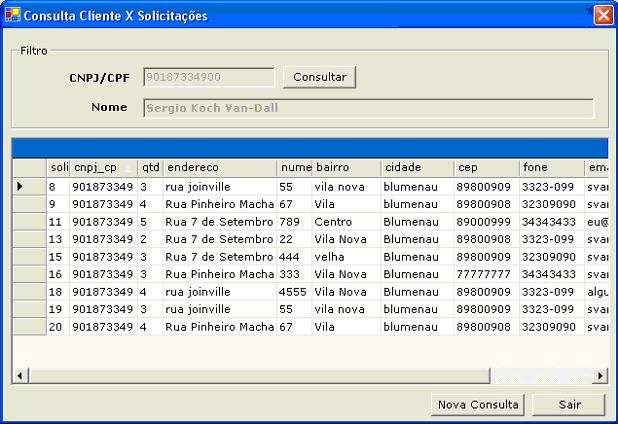 58 Figura 22 Resultado de uma consulta no módulo Cliente X Solicitações 3.