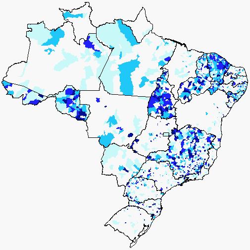 Evolução da Cobertura da ESF Actual % of population covered by health family teams Brazil, 1998 2005 1998 1999 2000 2001