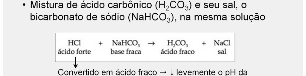 O sistema-tampão bicarbonato é uma mistura de ácido carbônico (H 2 CO 3 ) e seu sal, o bicarbonato de sódio (NaHCO 3 ), na mesma solução.