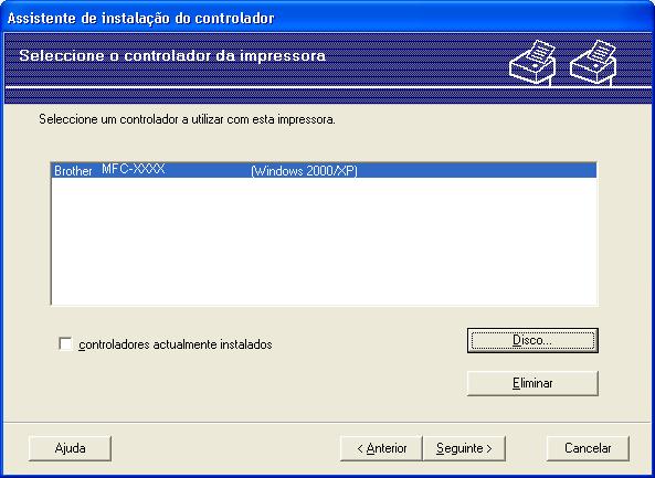 e Escolha o controlador da impressora, se pretender instalar.