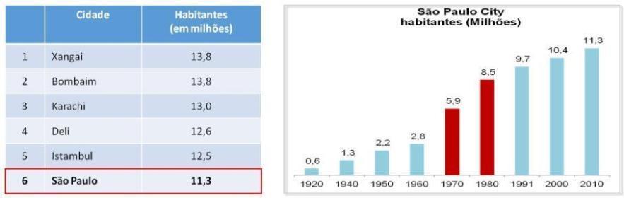 Histórico do Crescimento Populacional da Cidade de São Paulo São Paulo - A 6ª cidade mais populosa do mundo Em 2 décadas a