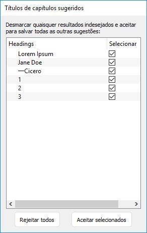 5. A caixa de diálogo Títulos de capítulos sugeridos exibe uma lista de possíveis títulos de capítulos (consulte a Figura 14).