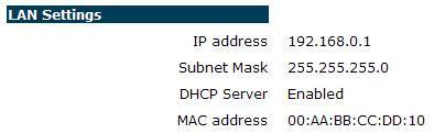 LAN Settings: Esta seção mostra as informações atuais das portas LAN. E também se a função do servidor DHCP está habilitada ou desabilitada.