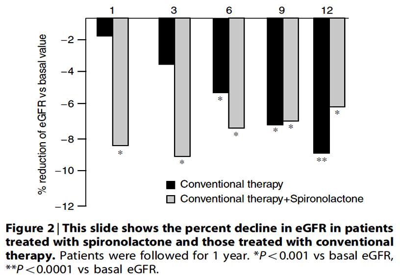 Long-term effects of spironolactone on proteinuria and kidney function in