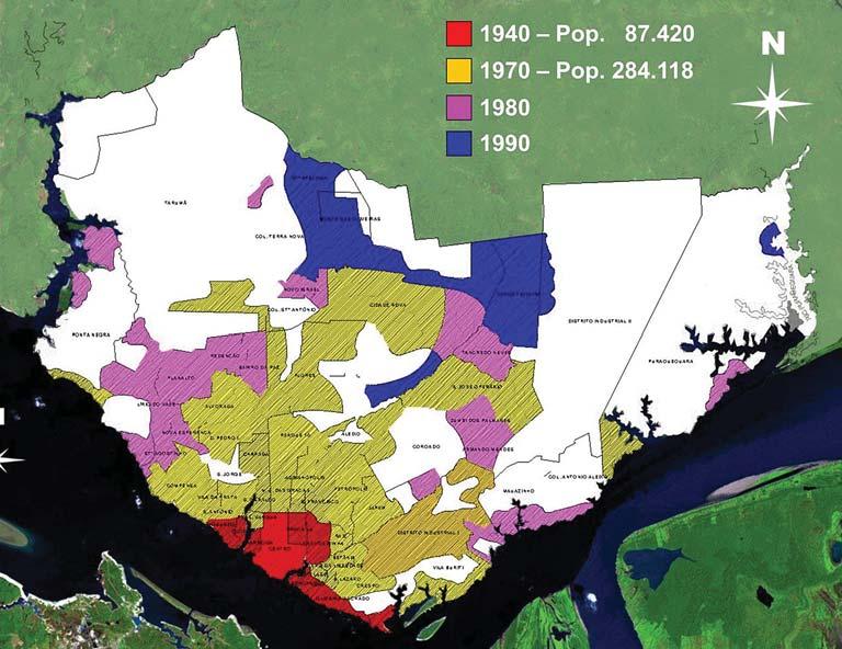 Tiago Veloso dos Santos Tabela 4 Manaus Evolução da População (1900 2010) Ano 1900 1910 1920 1940 1950 1960 1970 1980 1991 2000 2010 População total 52.040 85.340 75.704 106.399 139.620 173.343 311.