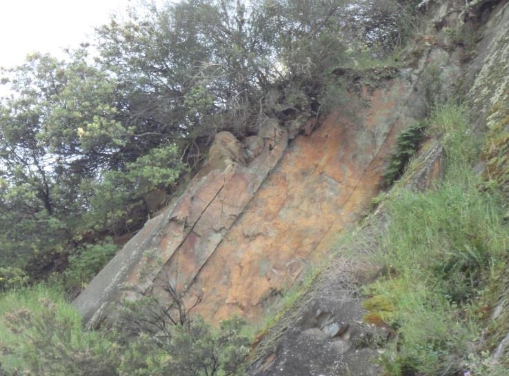 A fotografia da Figura 4 traduz um caso de potencial escorregamento planar captado na Estrada Nacional 222. Figura 4 Identificação de descontinuidades que podem provocar rotura planar na EN222 3.