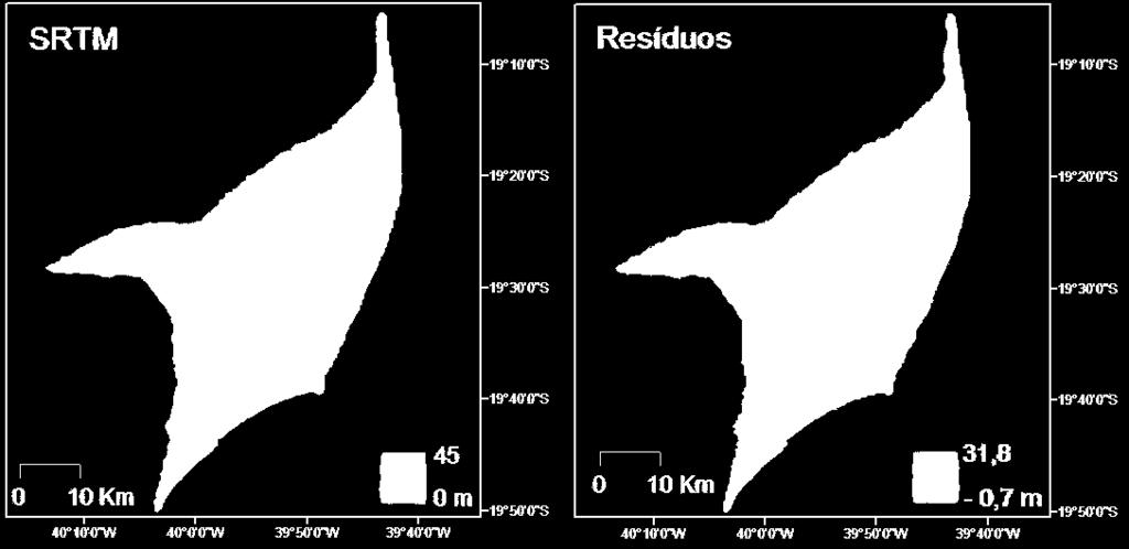 MDE SRTM e de Resíduos do Delta do Rio Doce A comparação das tendências geradas com o MDE - SRTM revelou que a