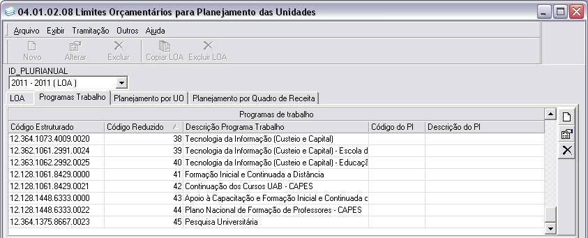 Aba Programas de Trabalho 5. Pressionar <Novo>, à direita de Programas de Trabalho, para ter acesso à tela correspondente à Figura 15.