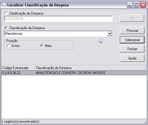 14. Selecionar a Classificação da Despesa pelo código ou descrição; Figura 55. Classificação de Despesa 15.