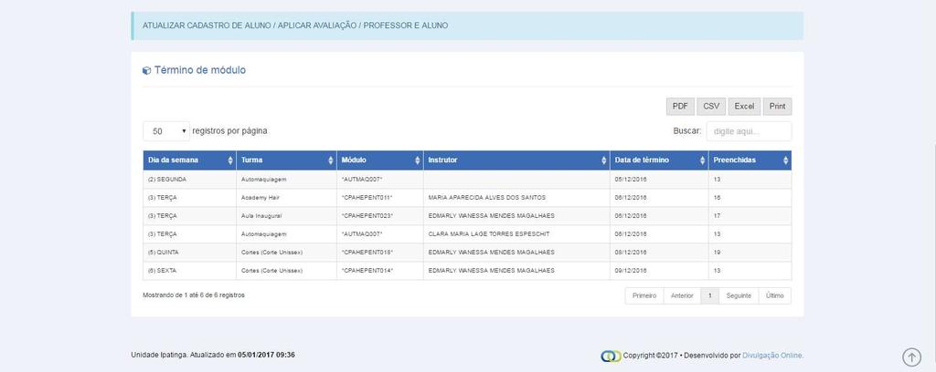 3 Aulas A caixa exibida é a grade de aula.