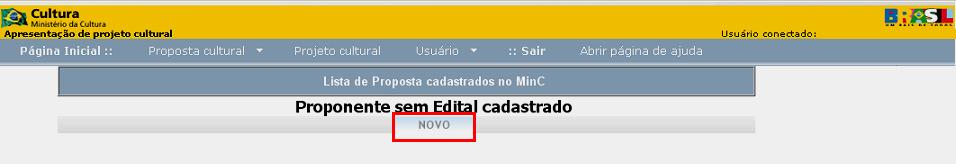 Assim que concluir a etapa anterior, você será redirecionado para a tela abaixo. Clique em NOVO.