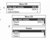 (1) CD de áudio (2) CD de áudio com texto (3) CD MP3/WMA Inserir, na ranhura para discos, um disco áudio CD ou MP3 (WMA) para ser reproduzido com a face impressa voltada para cima.