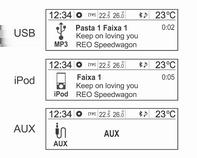 188 Introdução Entrada de leitor áudio USB/iPod ou AUX A partir do comando no volante, pressionar d SRC c para seleccionar o modo pretendido.