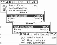 Para faixas de MP3 (WMA), pode ser visualizada mais informação rodando o botão multifunção a partir do visor de informação sobre as faixas.