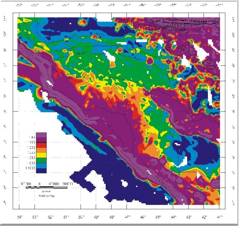 Figura 2 - Mapa de distribuição da inclinação total do fundo oceânico.