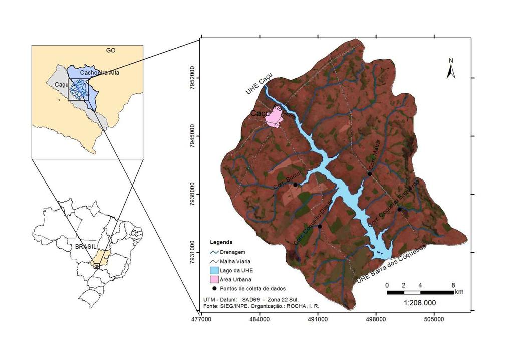 Figura 2 Mapa da Bacia da UHE - Barra dos Coqueiros, pontos de coleta De acordo com os dados avaliados verificou-se que a concentração de CSS (gráfico 1) em todos os afluentes variou de 0,00 mg/l a