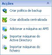 Barra "Acções" numa máquina gerida e num servidor de