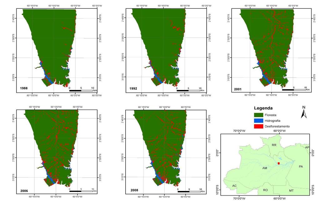 Figura 2. Evolução do desflorestamento na APA Rio Negro Setor Tarumã Açu/T.