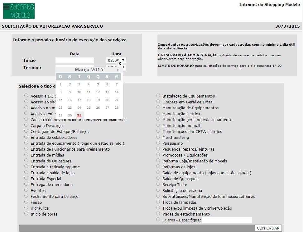 2º Defina as datas e horários para