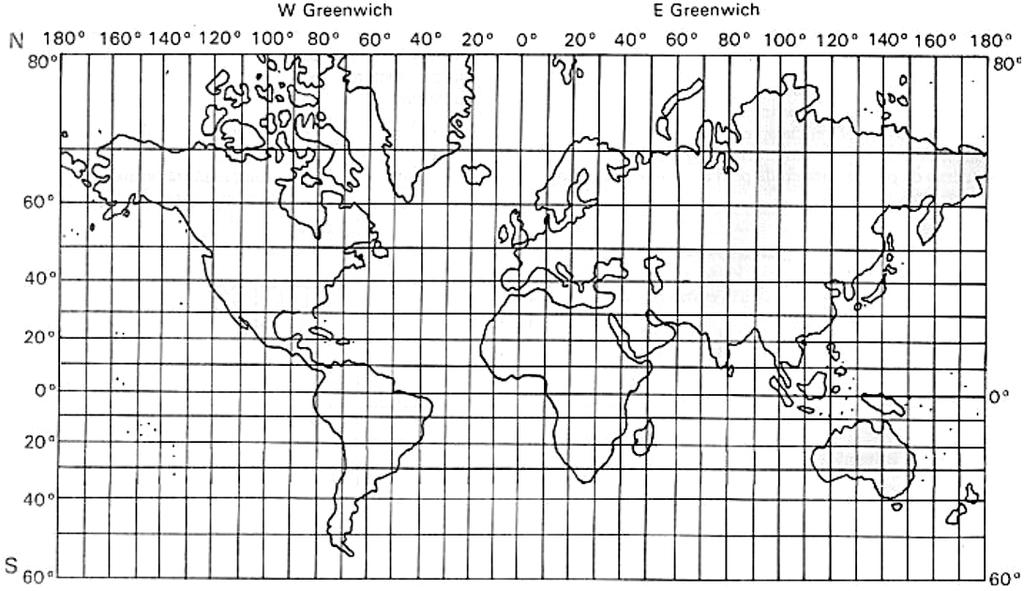 Exercícios Complementares 19. (UFGD) Analise o planisfério apresentado a seguir. (Fonte: BOCHICCHIO, Vicenzo R. Atlas Atual Geografia - Manual de } Cartografia: projeto e orientação técnica.