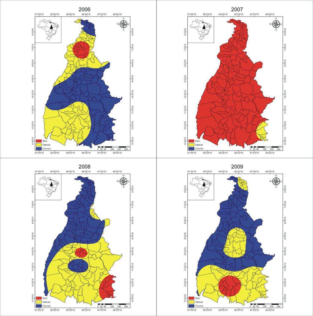 Figura 3 - Distribuição espacial dos padrões de pluviosidade no Estado do Tocantins (2000 2009). Org.: Aion Angelu Ferraz Silva, 2012.