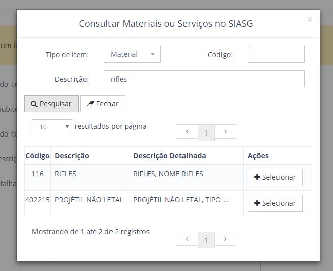 Materiais e Serviços no SIASG.