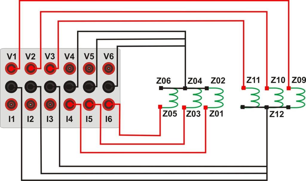 2 Bobinas de Tensão e Corrente Figura 3 Para estabelecer a conexão das bobinas de tensão, ligue os canais de corrente V1, V2 e V3 aos pinos Z09, Z10 e Z11 do terminal do relé e