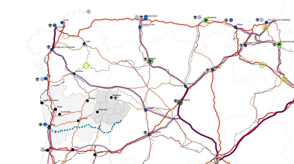 Figura 2. Enquadramento territorial relativamente às Redes Transeuropeias de Transportes.