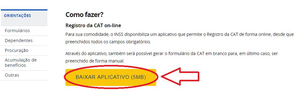 Se houve a decisão pela emissão da CAT, será realizada através de aplicativo disponível do