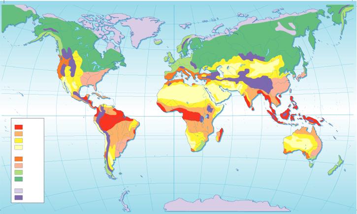S30. Observe o seguinte mapa. Falta identificar cada cor co nome dos distintos climas. Escriba na lenda os nomes axeitados.