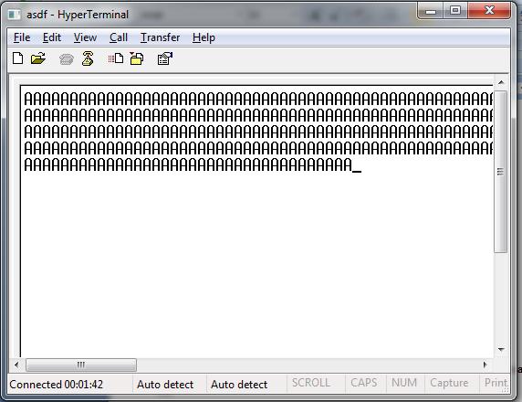 48. Na tela do Hyper Terminal você verá caracteres A sendo recebidos a cada 0,3 segundos Obs: A cada caracter enviado, o 8051 inverte o estado
