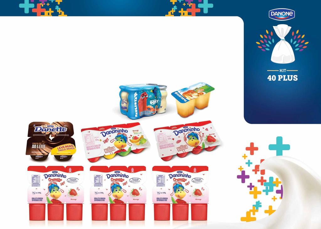 este kit contém 46 unidades 3 Danoninho Polpa morango 540g + 1 LEITE FERMENTADO Danone Kids 450g 1 Danoninho petit suisse e morango 320g +