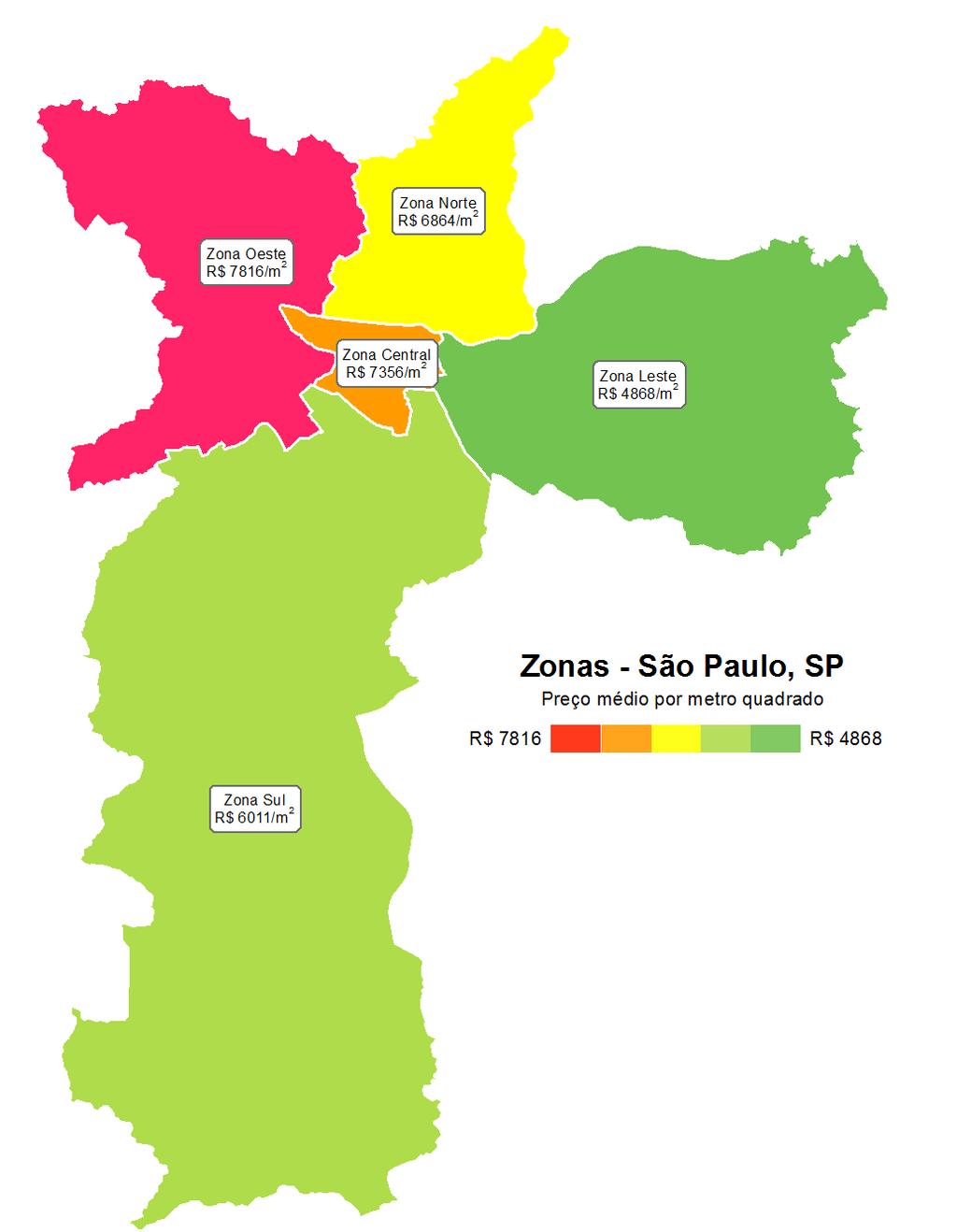 Valorização do Preço Médio por Metro Quadrado por Regiões em São Paulo, SP Em março de 2013, o preço do metro quadrado das regiões do munícipio de São Paulo, registra que a Zona Oeste tem o metro