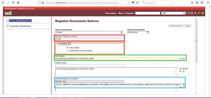 1.6 Número/Nome na Árvore - Deve ser preenchido o nome que vai complementar o Tipo de Documento. Ex.