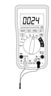 H. Medidas de Temperatura Para evitar ferimentos pessoais ou danos ao instrumento a partir de choques elétricos, por favor não tente medir temperatura em objetos energizados com qualquer valor de