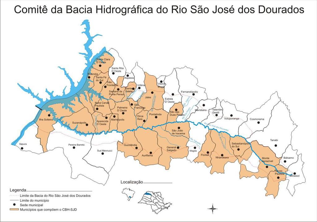 Localização da Piscicultura Figura 1. Localização da região do estudo (COMITÊ DA BACIA HIDROGRÁFICA DO RIO SÃO JOSÉ DOS DOURADOS, 2009).