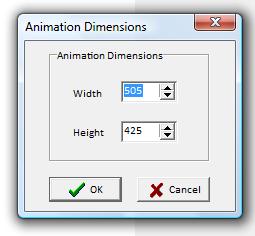 Figura 14. Janela para escolha das dimensões da animação no XPivot Animator 10. A barra de menus deste software tem apenas os menus Root, Option e Help.