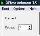 Na caixa de ferramentas do XPivot Animator, começando de cima para baixo, temos em primeiro lugar a indicação do Frame em que estamos e quantas vezes queremos que esse frame se