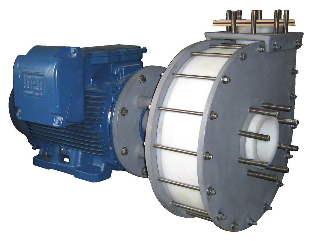 BOMBAS CENTRÍFUGAS Todas as nossas bombas são fabricadas em materiais termo-plásticos e termo-fixos resistentes à corrosão e à abrasão, como PRFV, BMC, PVDF, PTFE, e o nosso projeto integrado permite