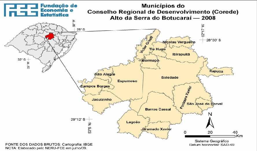 63 Figura 6: Mapa dos 16 municípios que compõem o Alto da Serra do Botucaraí do Estado do Rio Grande do Sul, no ano de 2008. Fonte: Fundação de Economia e Estatística (2008).