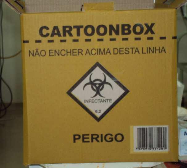 77 Para resíduo contaminado, há a seguinte identificação: Adesivo com fundo da cor vermelha, com Lixo Contaminado em cor amarela.