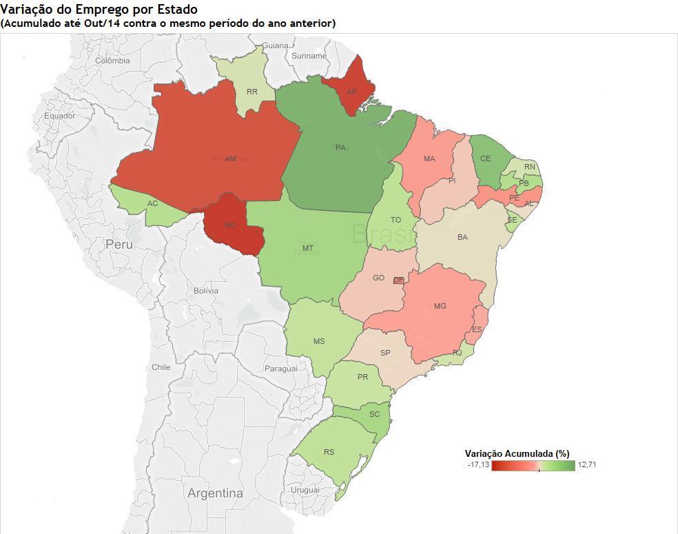 Emprego com carteira Total de empregados, Por UF Norte: -0,16%