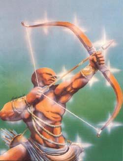 Curso de Umbanda OXOSSI Divindade da caça que vive nas florestas. Seus principais símbolos são o arco e flecha, chamado Ofá, e um rabo de boi chamado Eruexim.