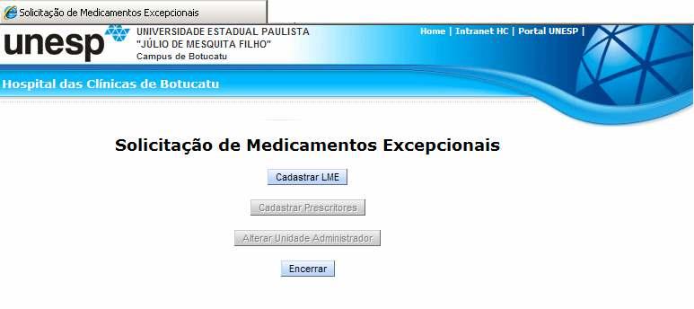 Figura 3: menu de opções do Sistema LME A tela de